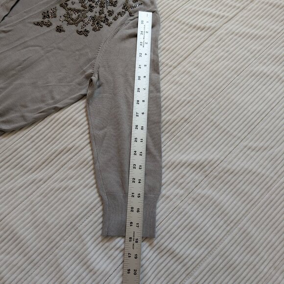 Talbots half button beaded cardigan gray and black Large EUC 3/4 sleeve - Picture 4 of 8